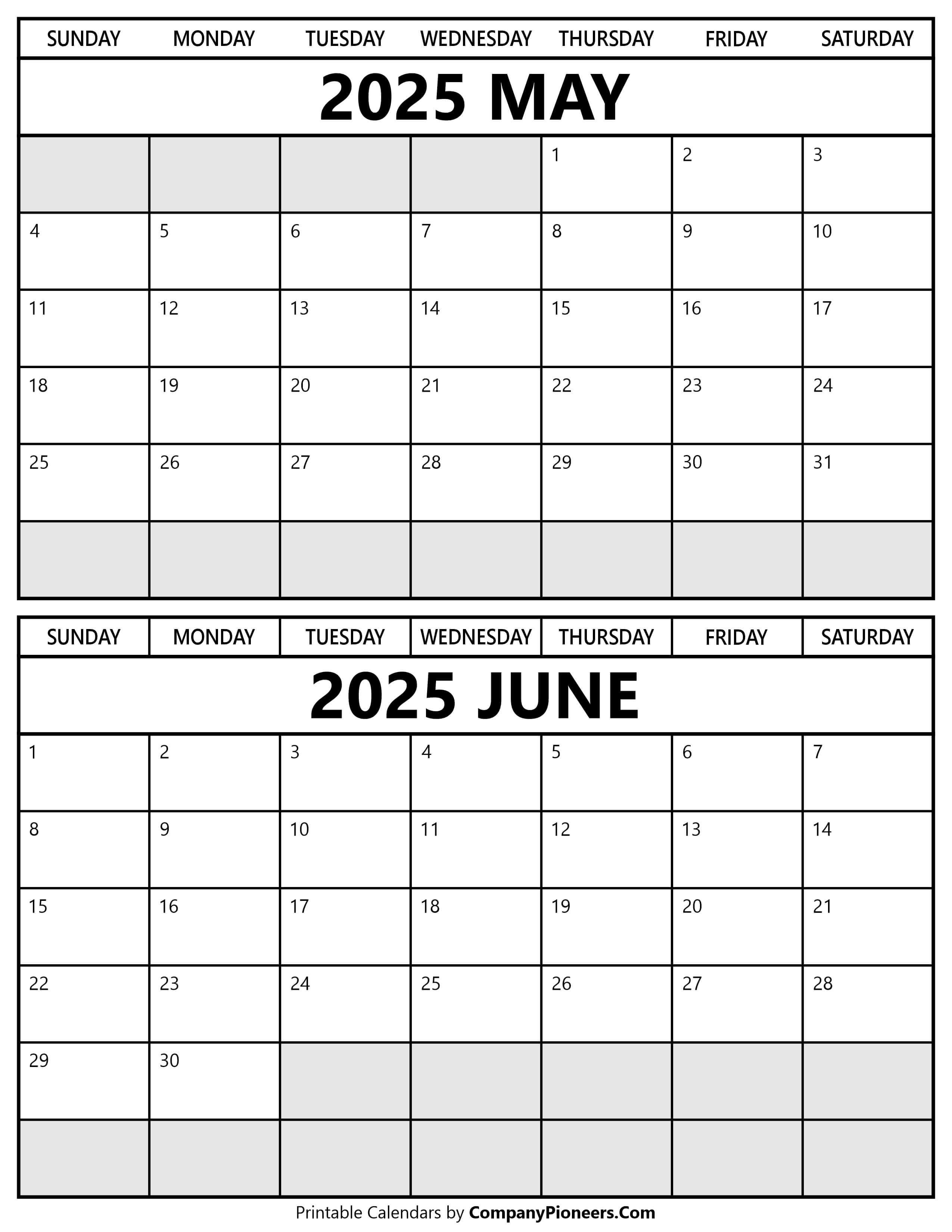 Printable May June 2025 Calendar