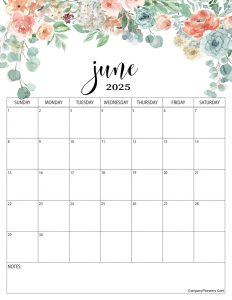 Red Roses Flower June 2025 Calendar with Notes