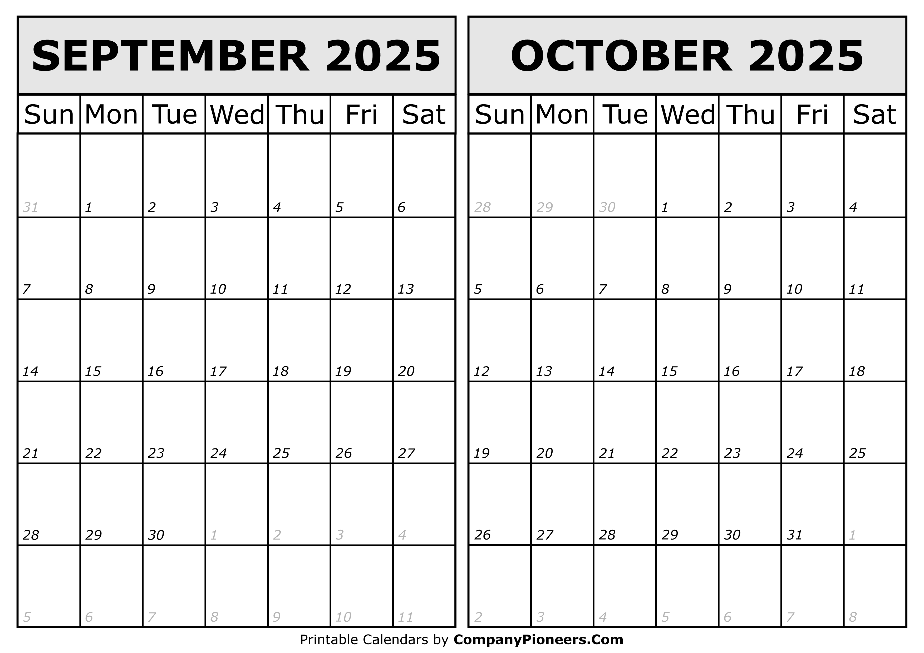 Calendar 2025 September October