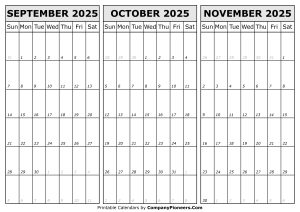 Calendar September October November 2025