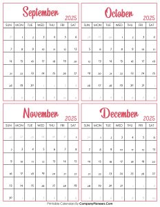 Calendar September to December 2025