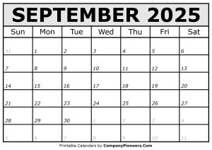 Printable September 2025 Calendar Italic Font