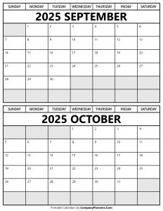 Printable September October 2025 Calendar