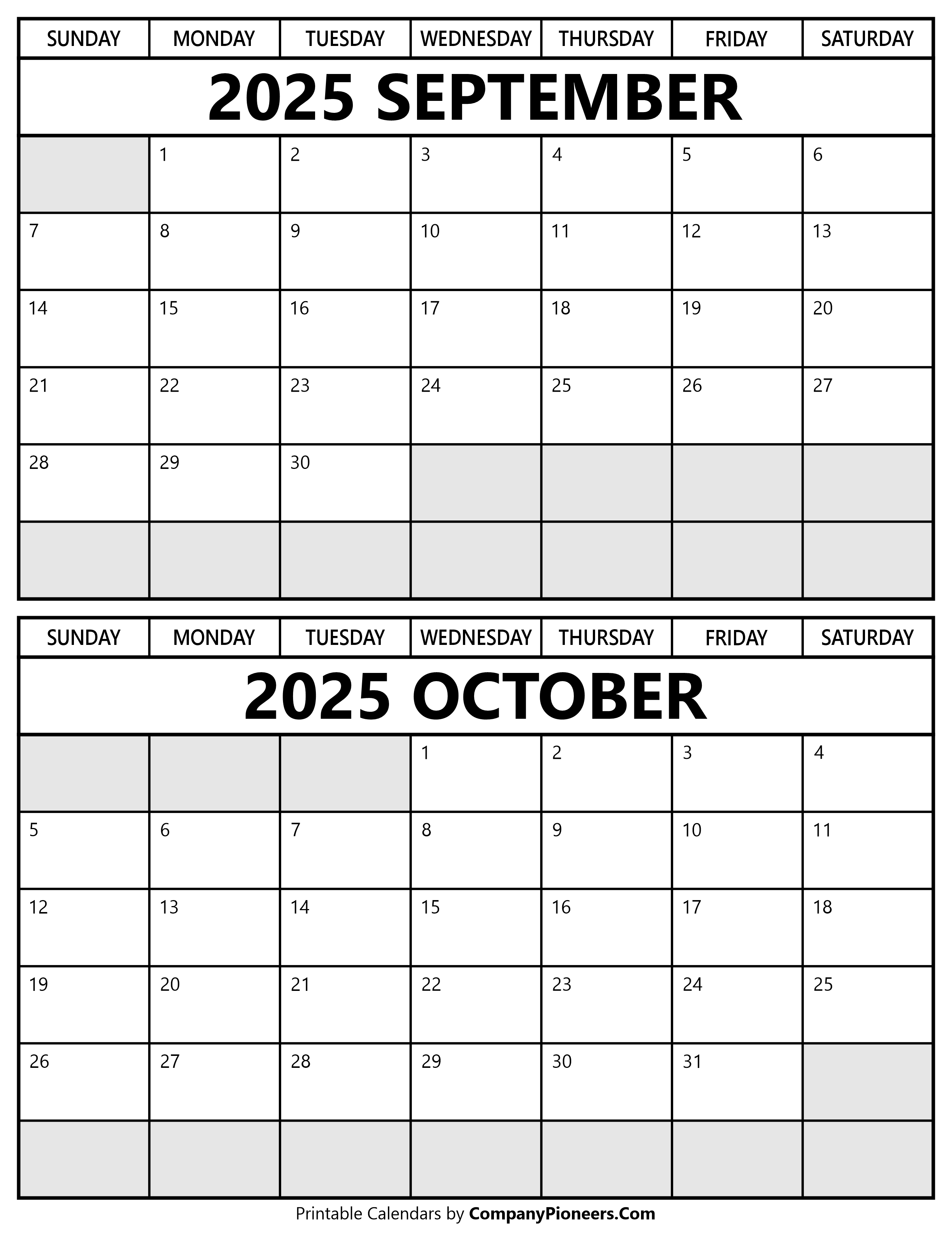 Printable September October 2025 Calendar