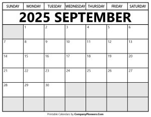 September 2025 Calendar Segoe UI Font