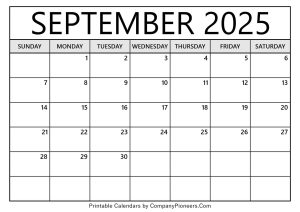 September 2025 Calendar Template Blank