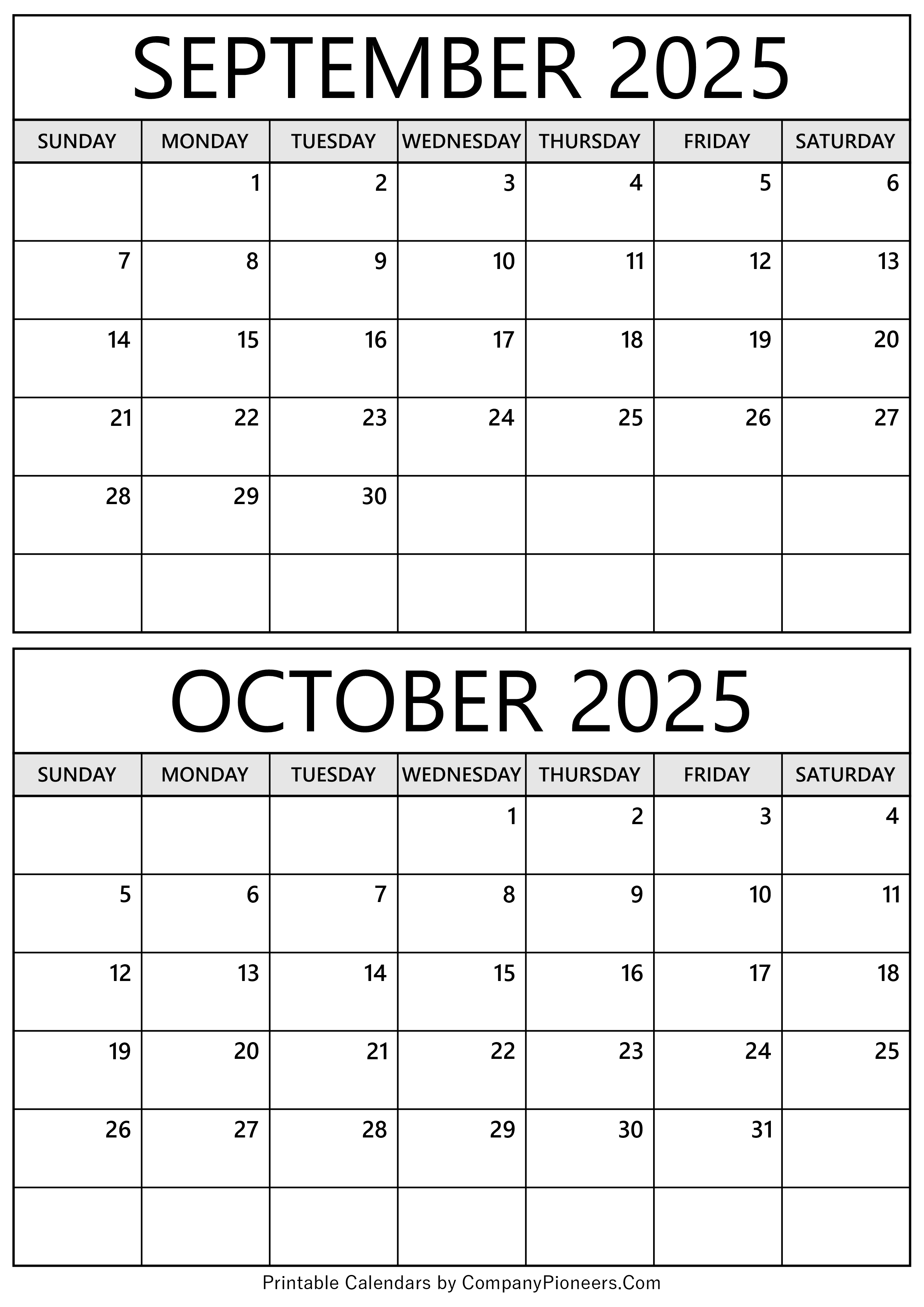 September October 2025 Calendar