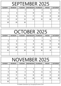 September October November 2025 Calendar