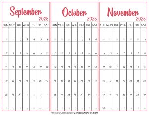 September October and November Calendar 2025