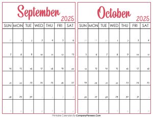 September and October Calendar 2025