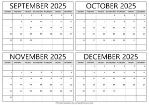 September to December 2025 Calendar