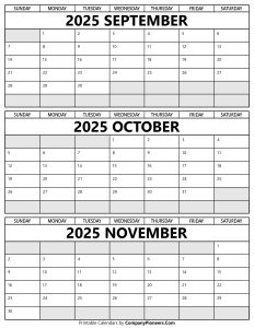 September to November 2025 Calendar