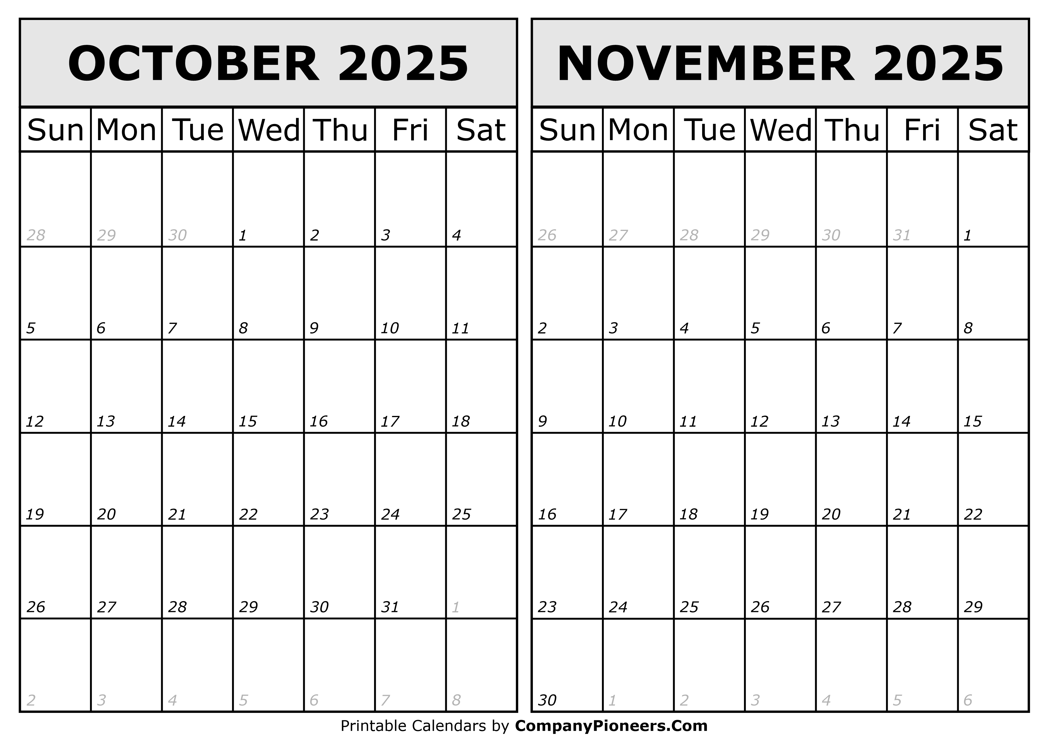 Calendar 2025 October November