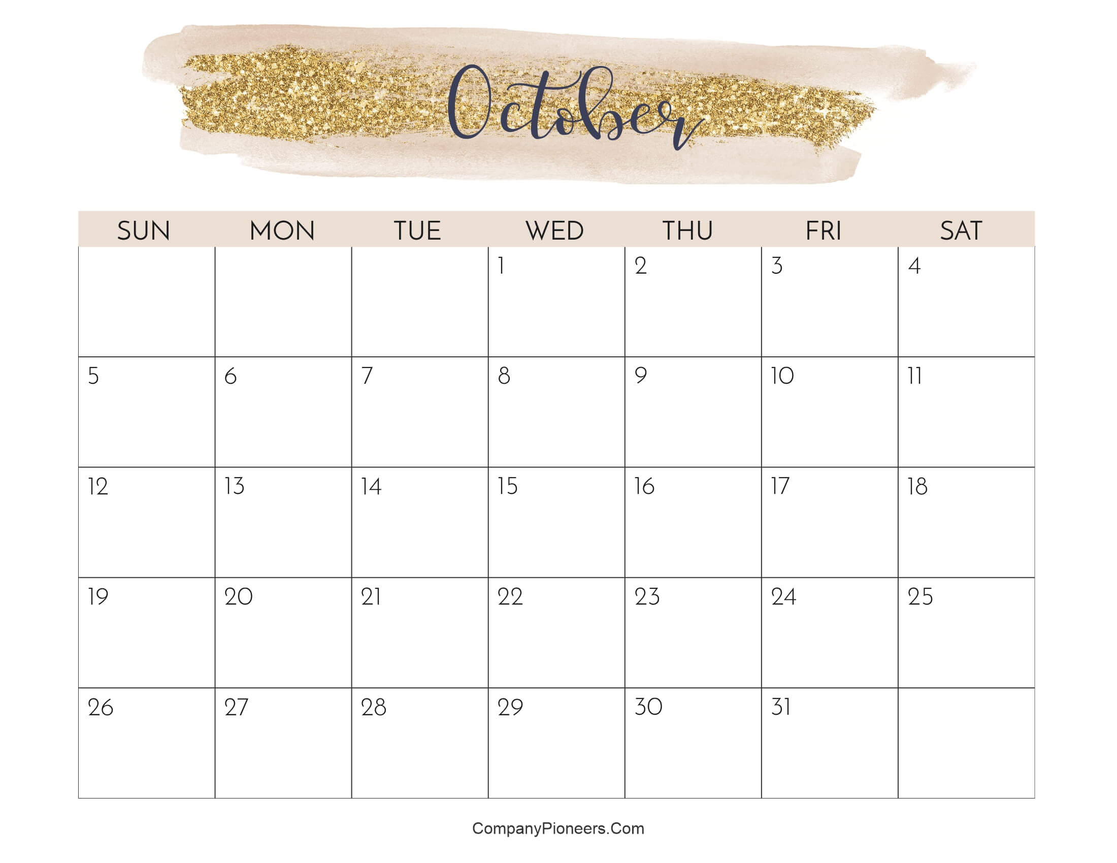 Cute October 2025 Calendar Printable Water Color