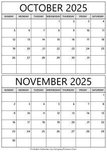 October November 2025 Calendar