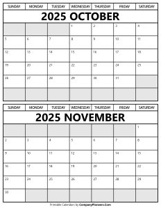 Printable October November 2025 Calendar